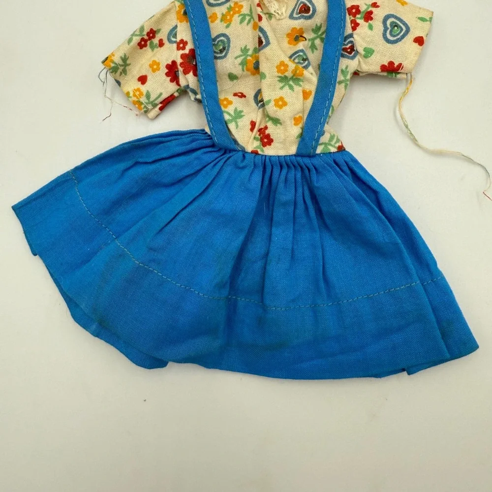 Vtg Barbie Clone Doll Dress‎ & Hanger | Floral Top/Blue Pinafore Skirt | 1960s